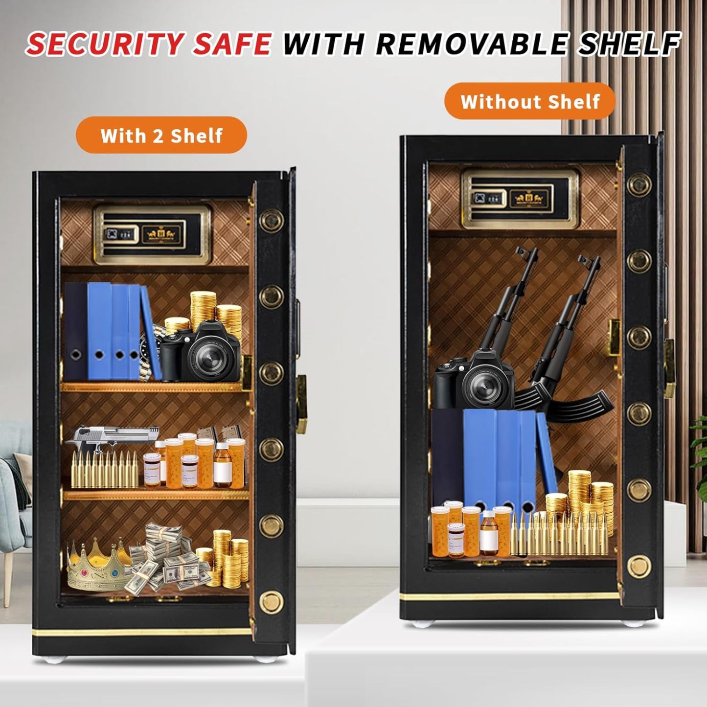 8.1 Cu. Ft. Waterproof & Fireproof Home Safe with 2 Removable Shelves and Inner Cabinets
