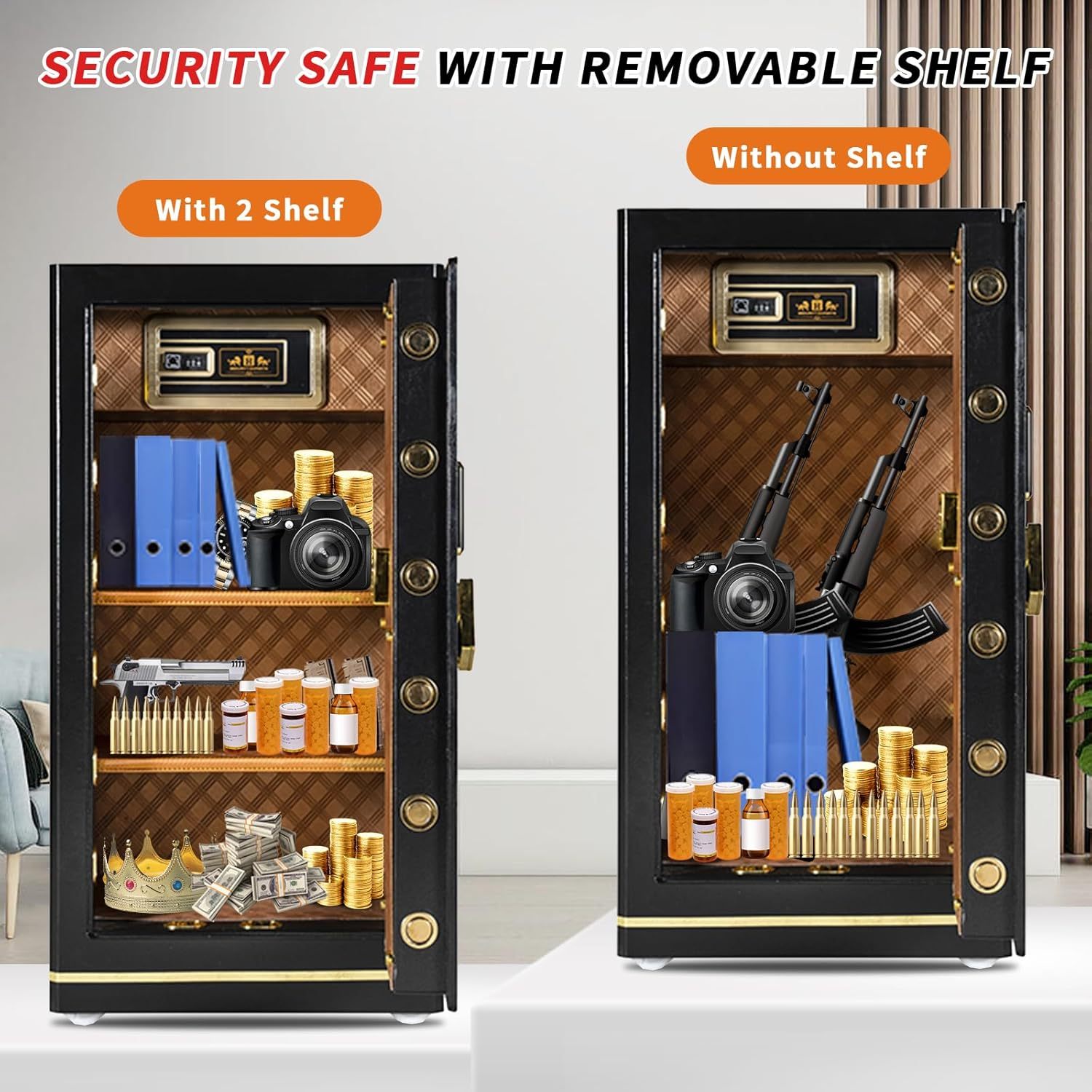 8.1 Cu. Ft. Waterproof & Fireproof Home Safe with 2 Removable Shelves and Inner Cabinets