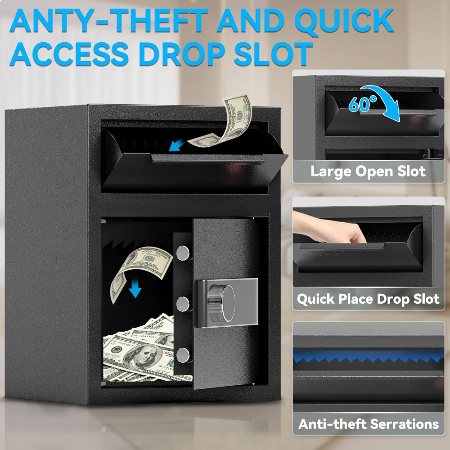 1.8 Cub DropSafe with Front Drop Slot - Fireproof Digital Security Safe Box with Combination Lock for Cash and Documents