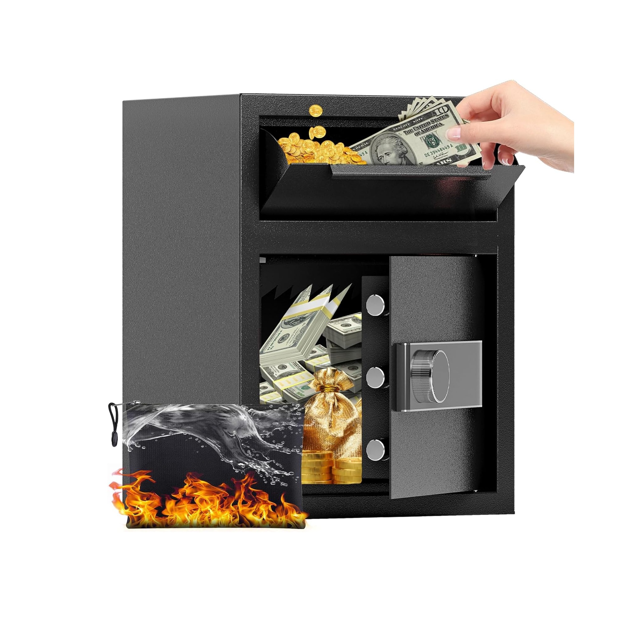 1.8 Cub DropSafe with Front Drop Slot - Fireproof Digital Security Safe Box with Combination Lock for Cash and Documents