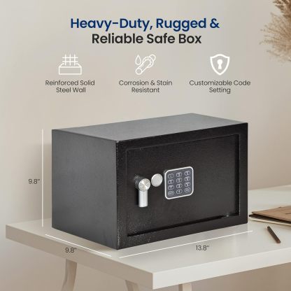 Electronic Safe Box | Heavy Duty 13.8’’ x 9.8’’ Lockbox | Digital Keypad Code & 2 Key access | Small Money Safe