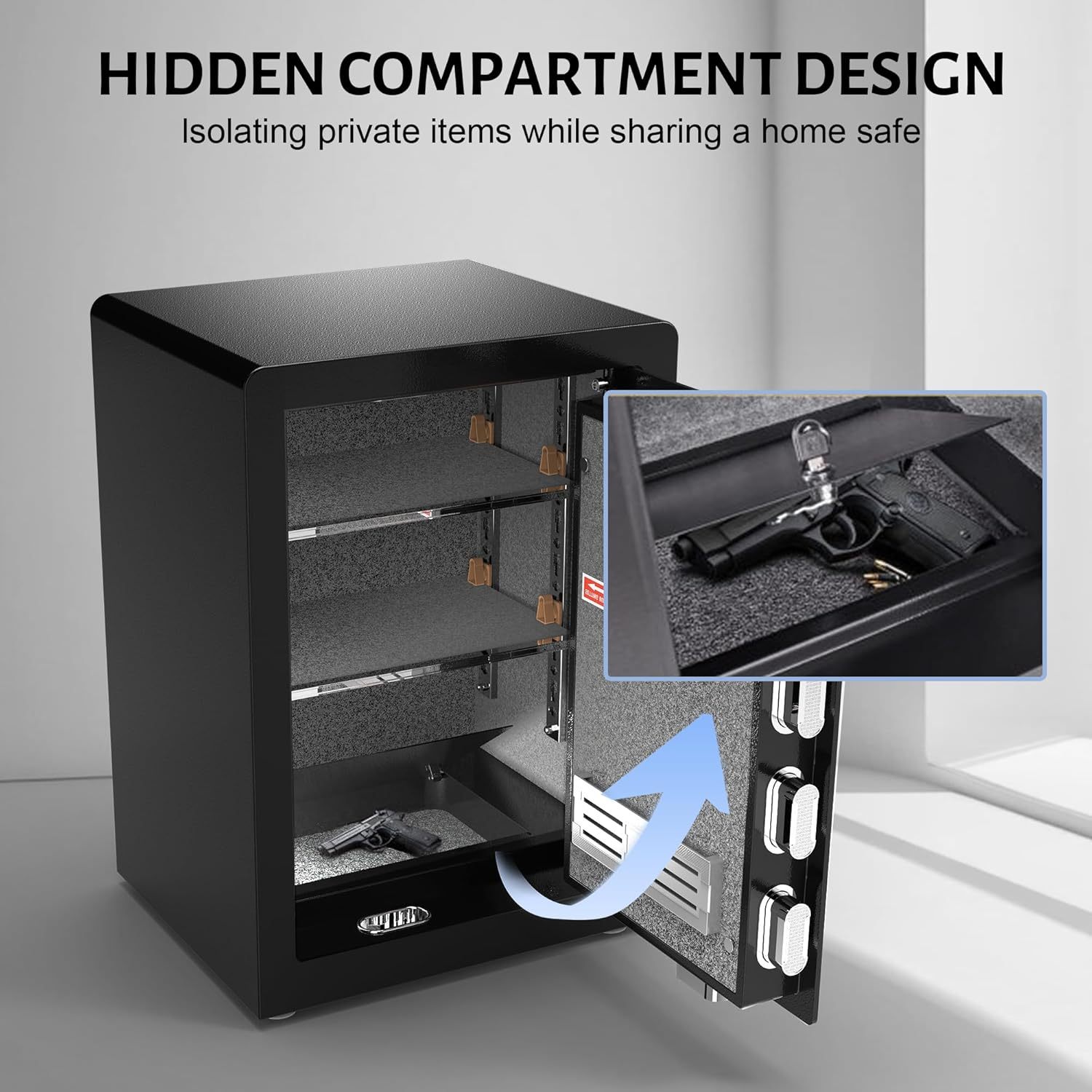 3.0 Cuft Digital Cabinet Safe Box with Hidden Compartment, Heavy Duty Security Home Safes with 6 Solid Bolt for Money Valuable