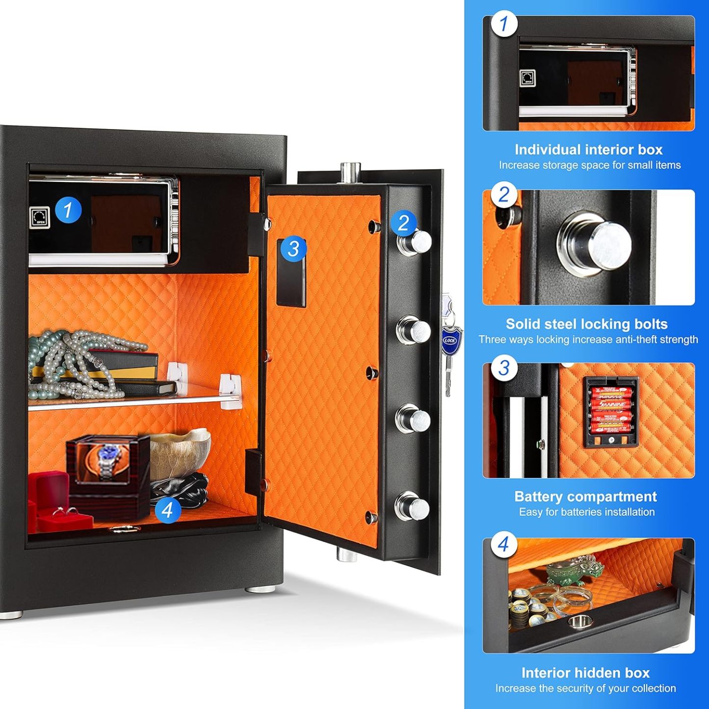 Security Home Safe Box, Dual Lock Safe With Digital Keypad, Removable Shelf, 2.0 Cubic Feet