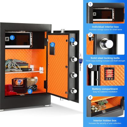 Security Home Safe Box, Dual Lock Safe With Digital Keypad, Removable Shelf, 2.0 Cubic Feet