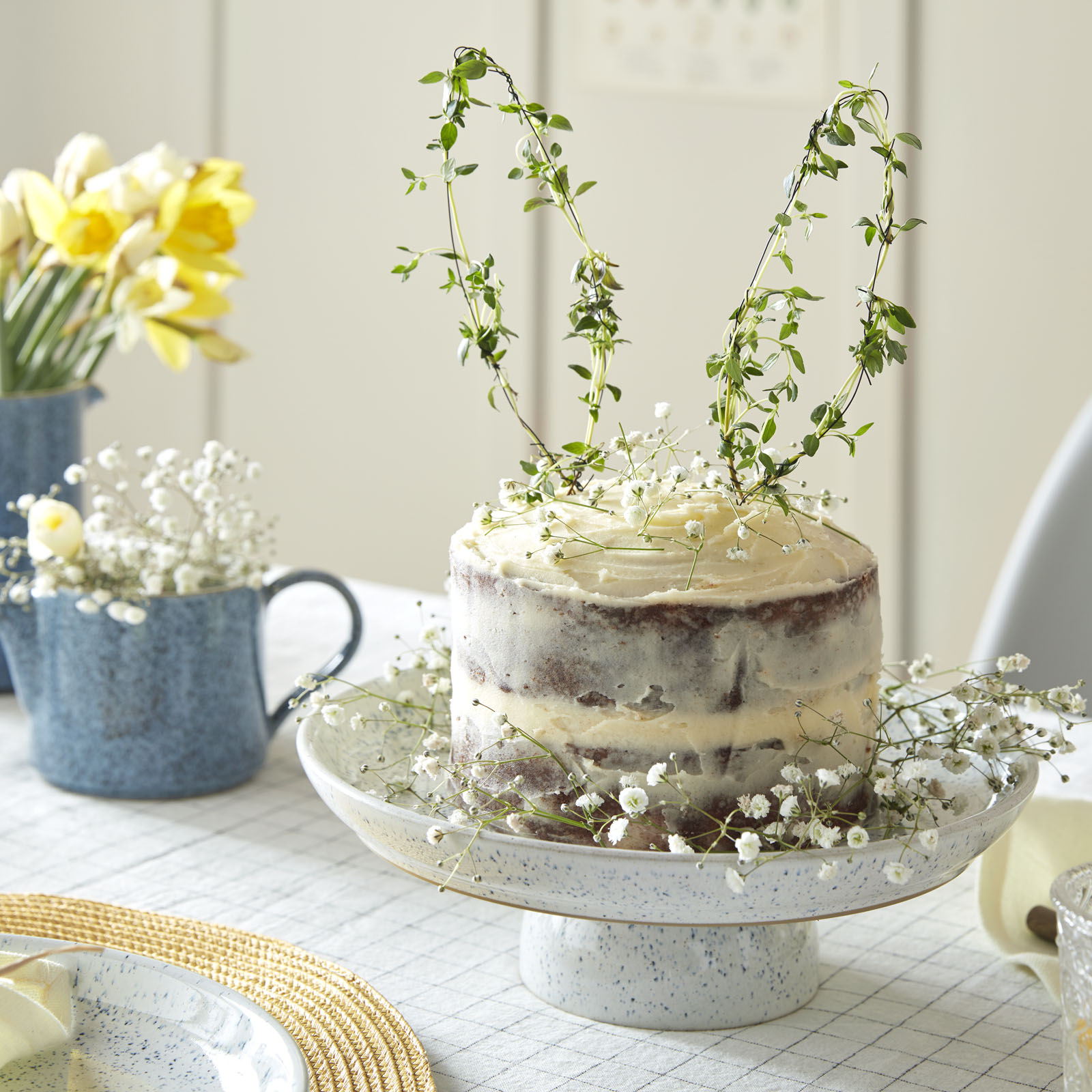 Easter cake centrepiece with spring flowers