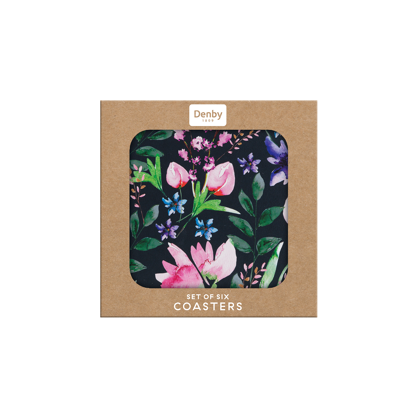 Dark Floral Round Coasters Pack Of 6