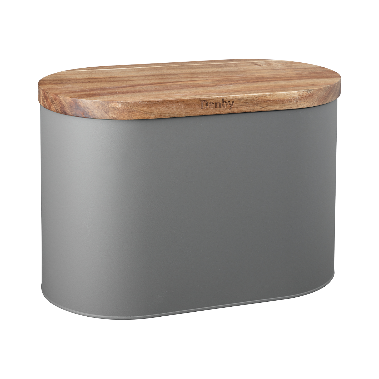 Denby Grey Bread Bin With Acacia Lid -