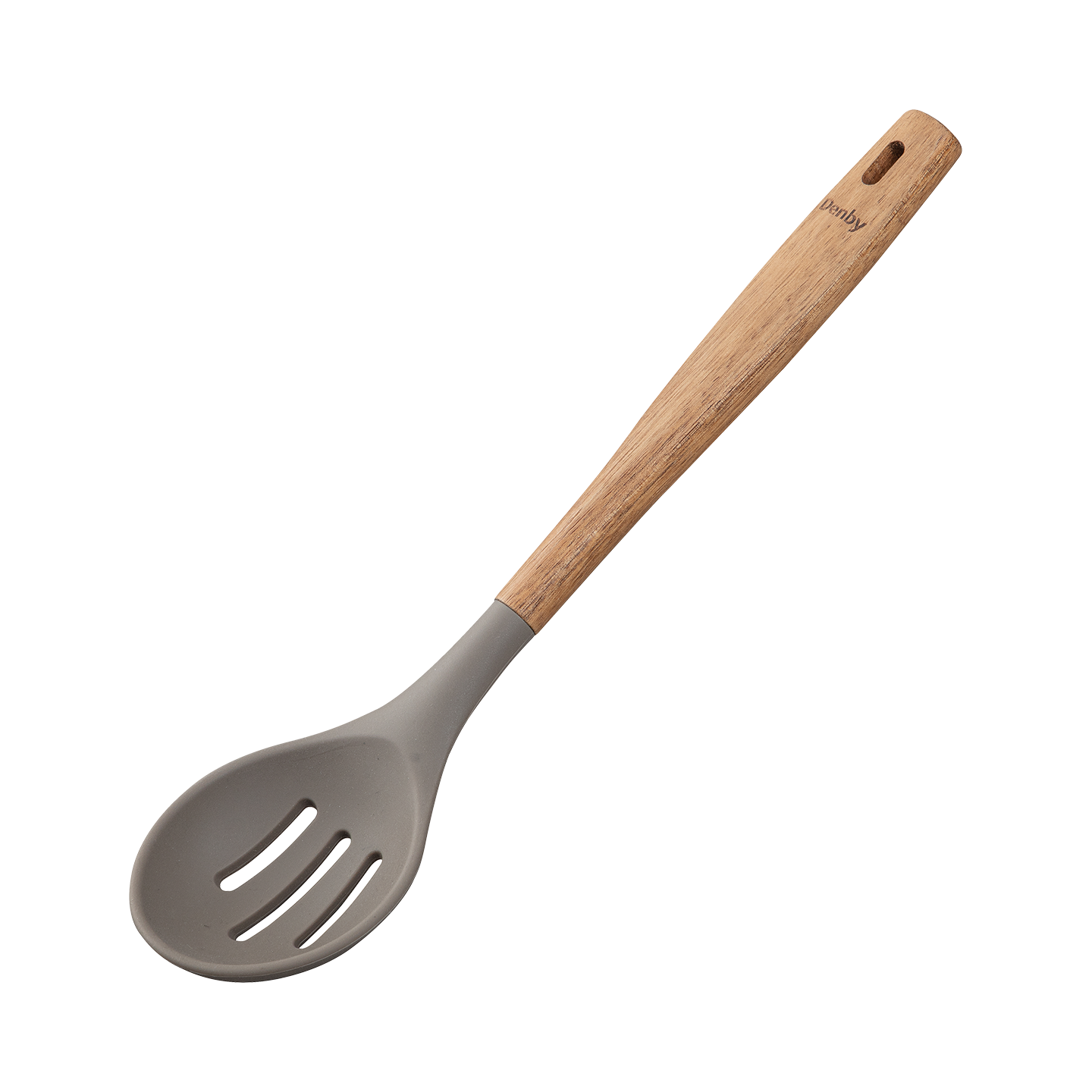 Acacia & Silicone Slotted Spoon Grey -