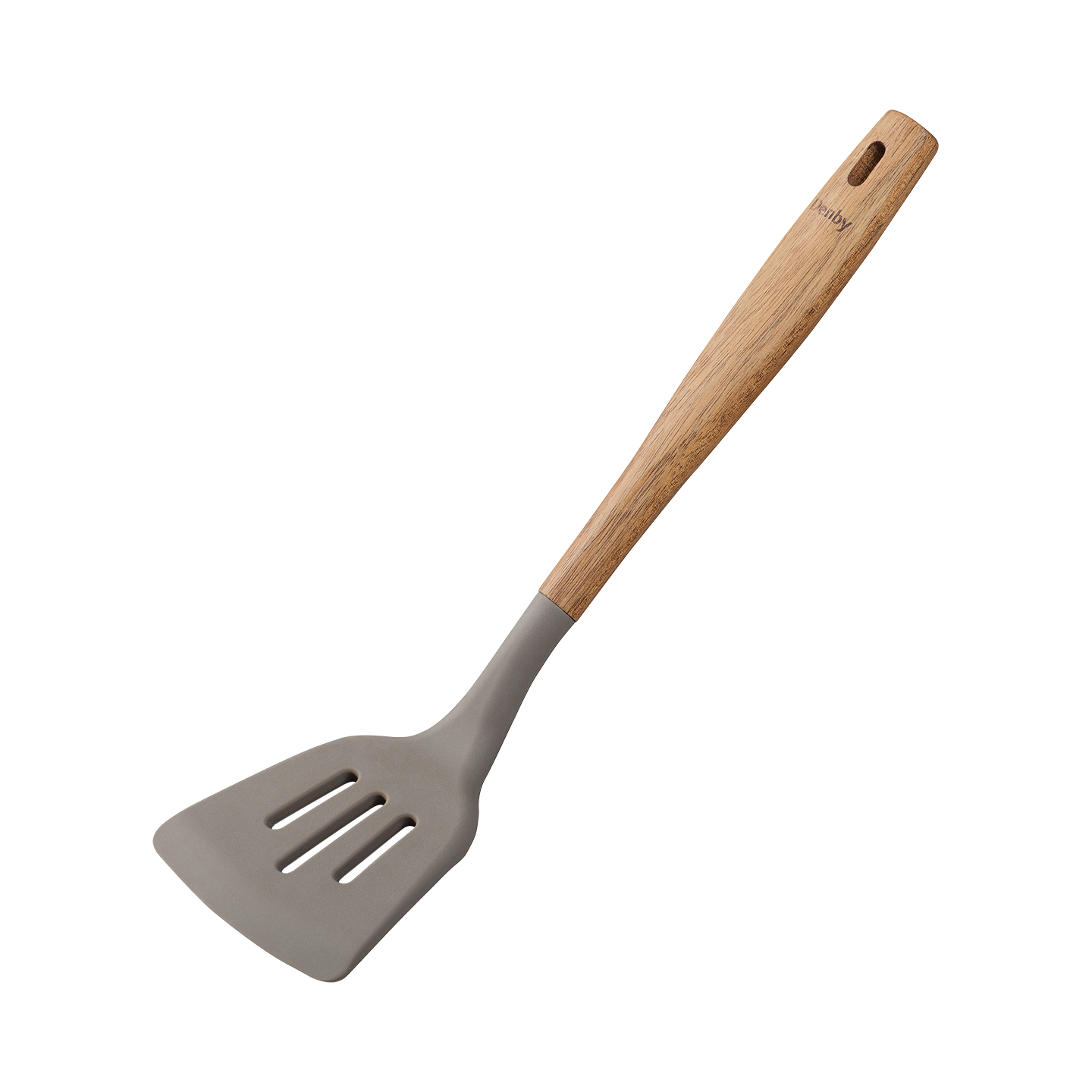 Acacia & Silicone Slotted Turner Grey -