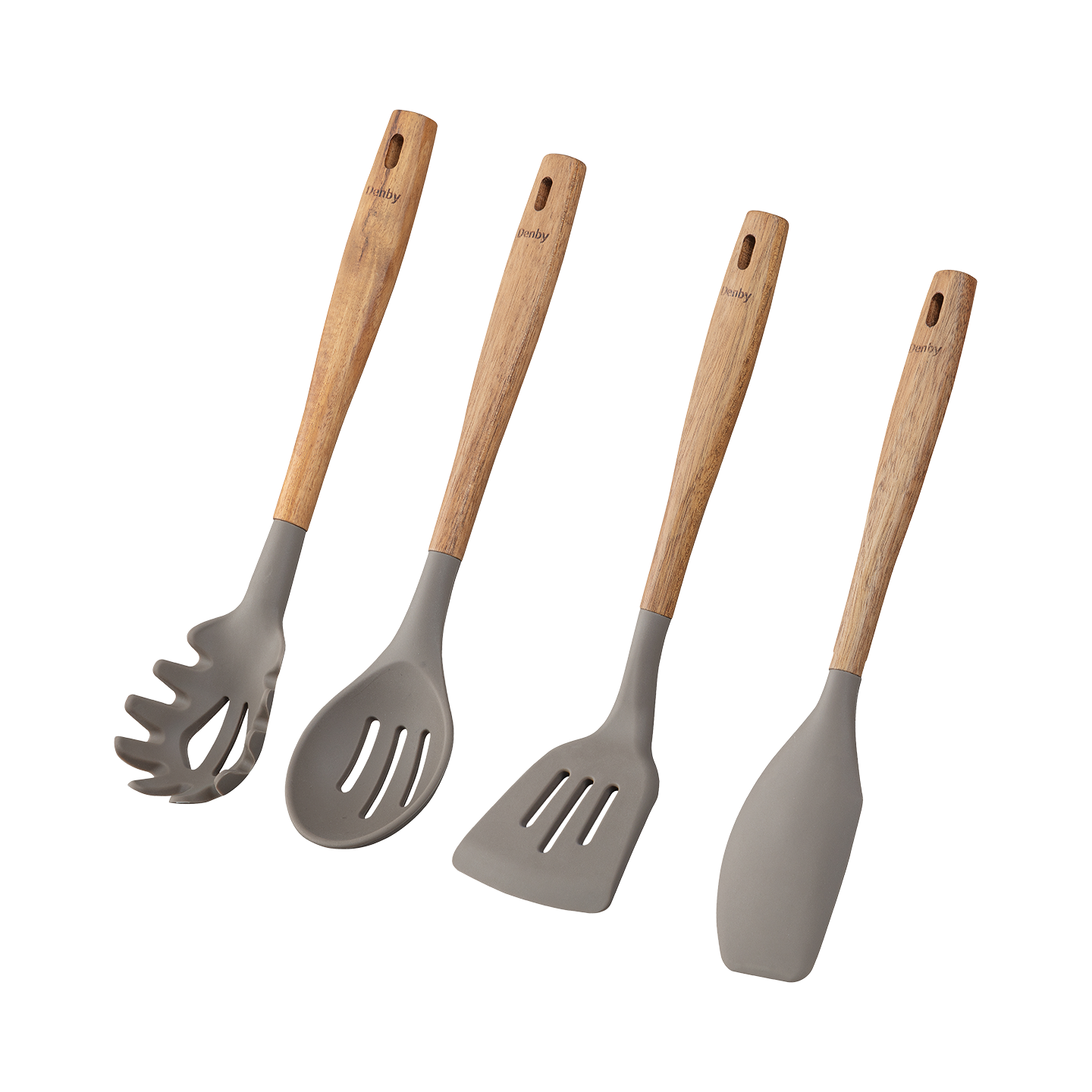 Acacia & Silicone Grey Four Piece Utensil Set -