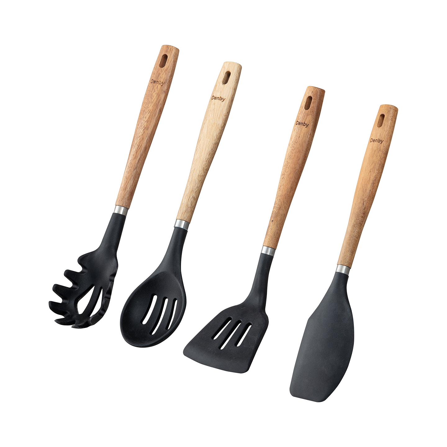 Acacia & Silicone Black 4 Piece Utensil Set -