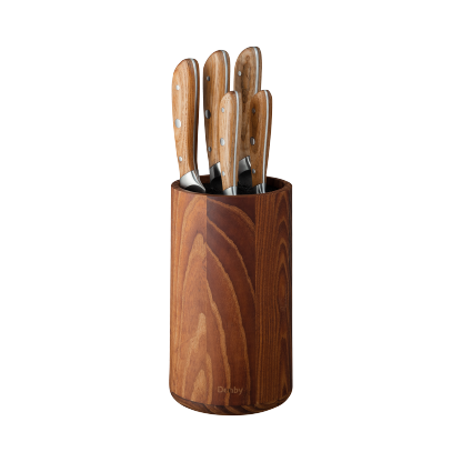5 Piece Carbonized Ash Wood Knife Block Set