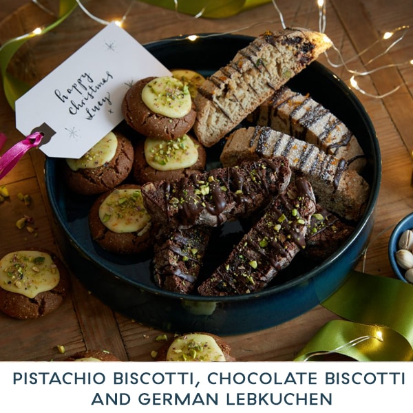 Pistachio biscotti, chocolate biscotti, and German