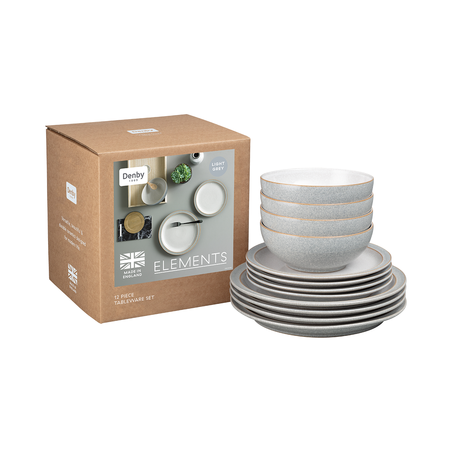 Elements Light Grey 12 Piece Dinner Set