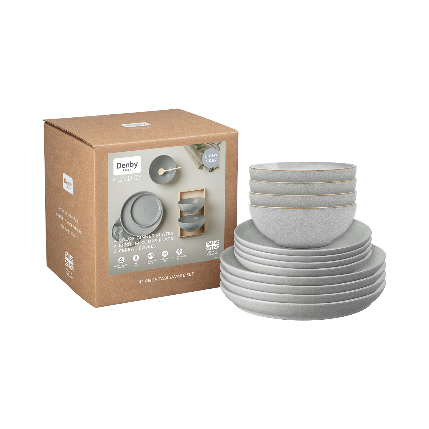 Elements Light Grey Coupe 12 Piece Dinner Set