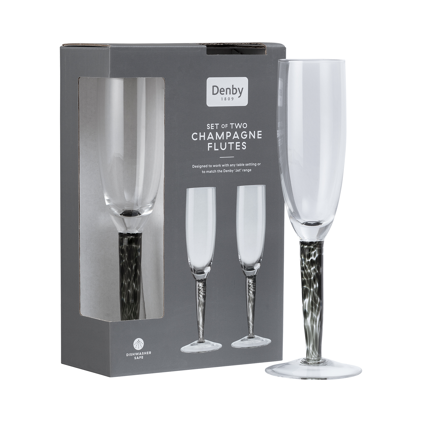 Classic Black Champagne Flutes - Set Of 2 -