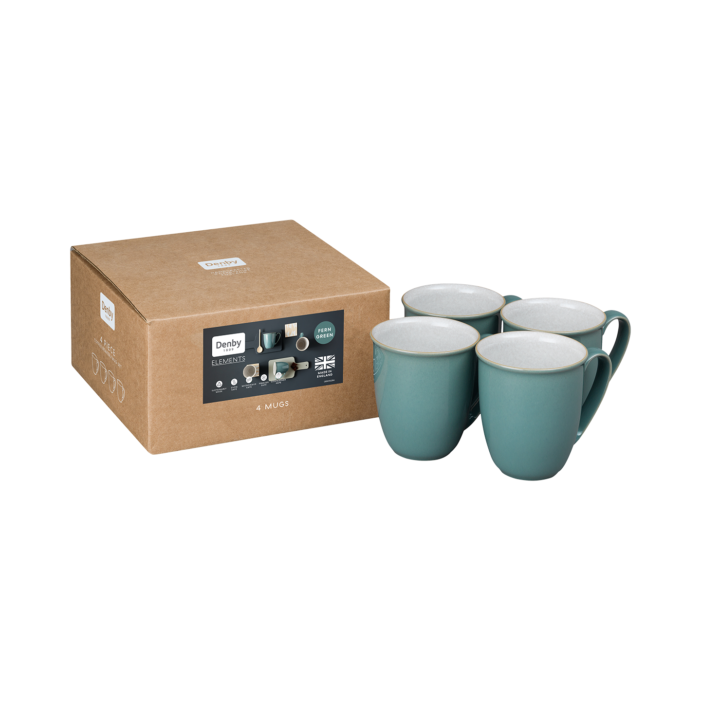 Elements Fern Green Coffee Beaker/Mugs - Set Of 4 -