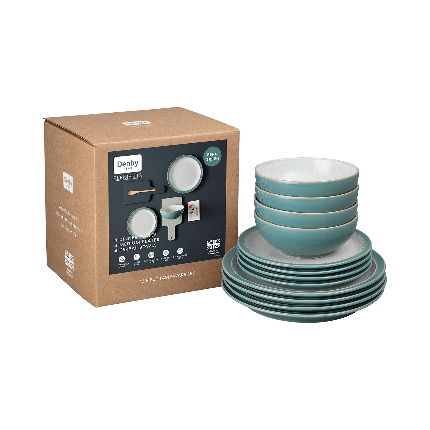 Elements Fern Green 12 Piece Dinnerware Set