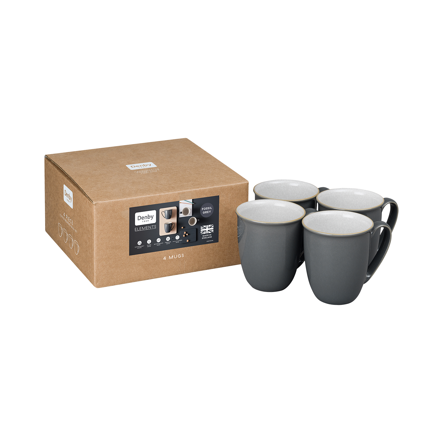 Elements Fossil Grey Coffee Beaker/Mugs - Set Of 4 - Thumbnail 2