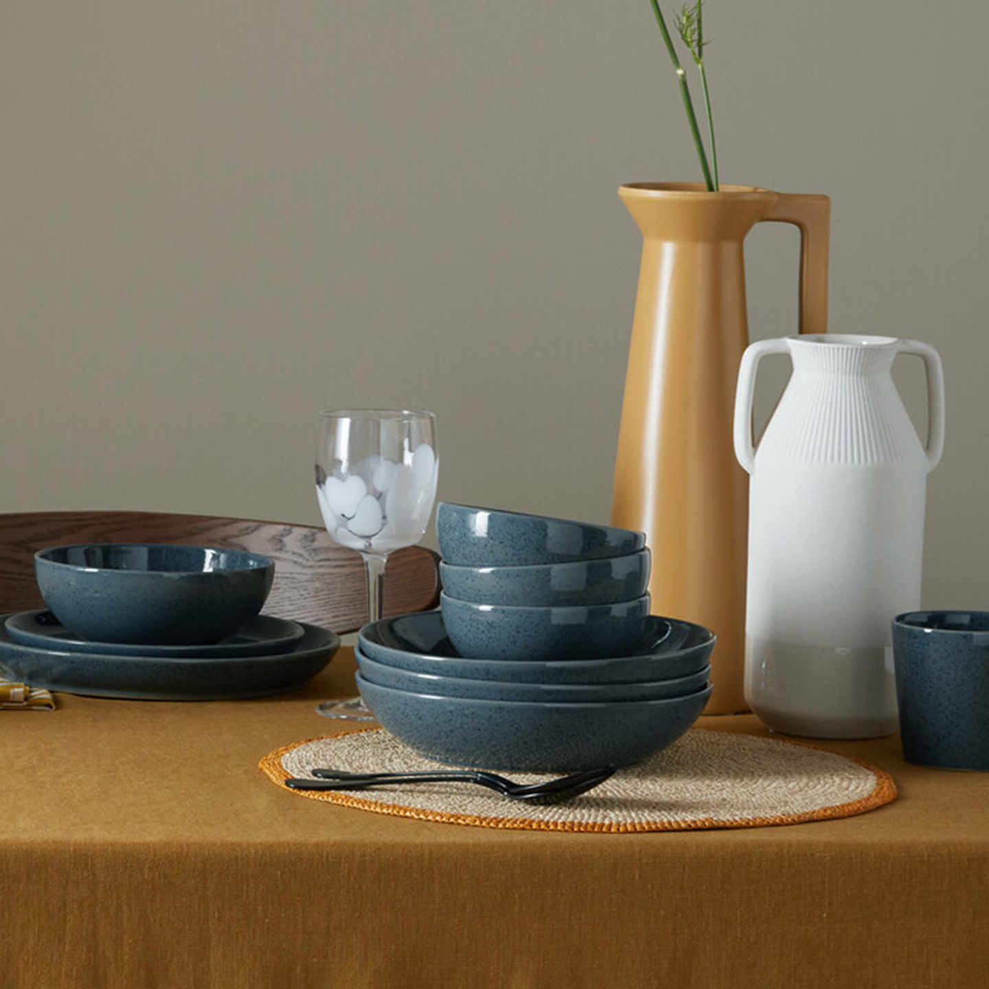 Dark Grey Speckle Pasta Bowls - Set Of 4