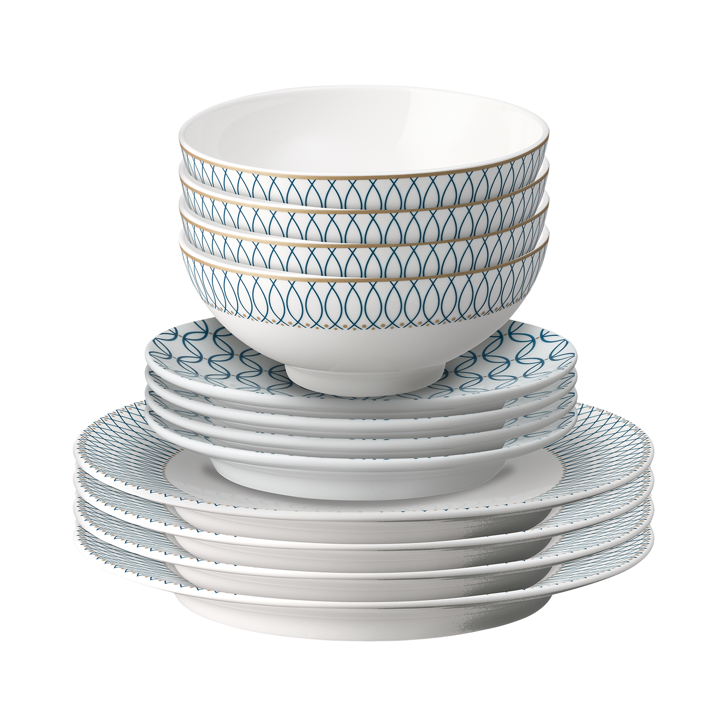 Modern Deco 12 Piece Dinner Set with Small Accent Plate -