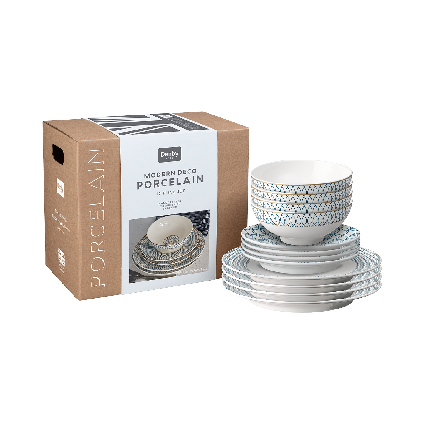 Modern Deco 12 Piece Dinner Set with Small Accent Plate