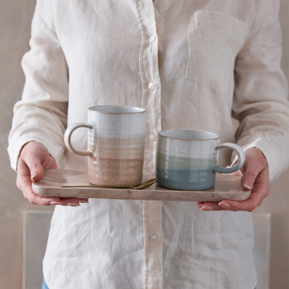 Kiln Green And Coral Small Ridged Mugs - Set Of 2