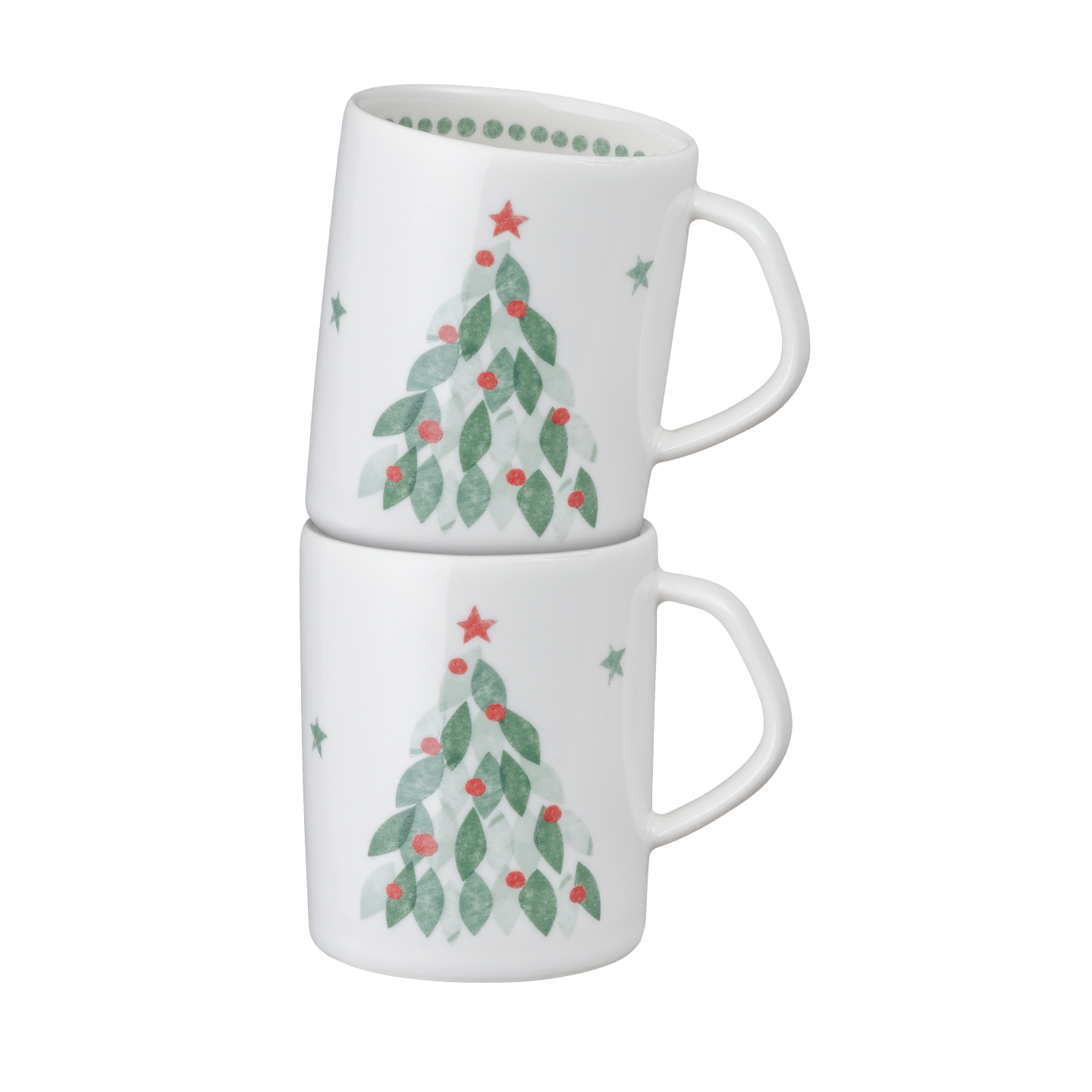 Porcelain Evergreen Set Of 2 Small Mugs