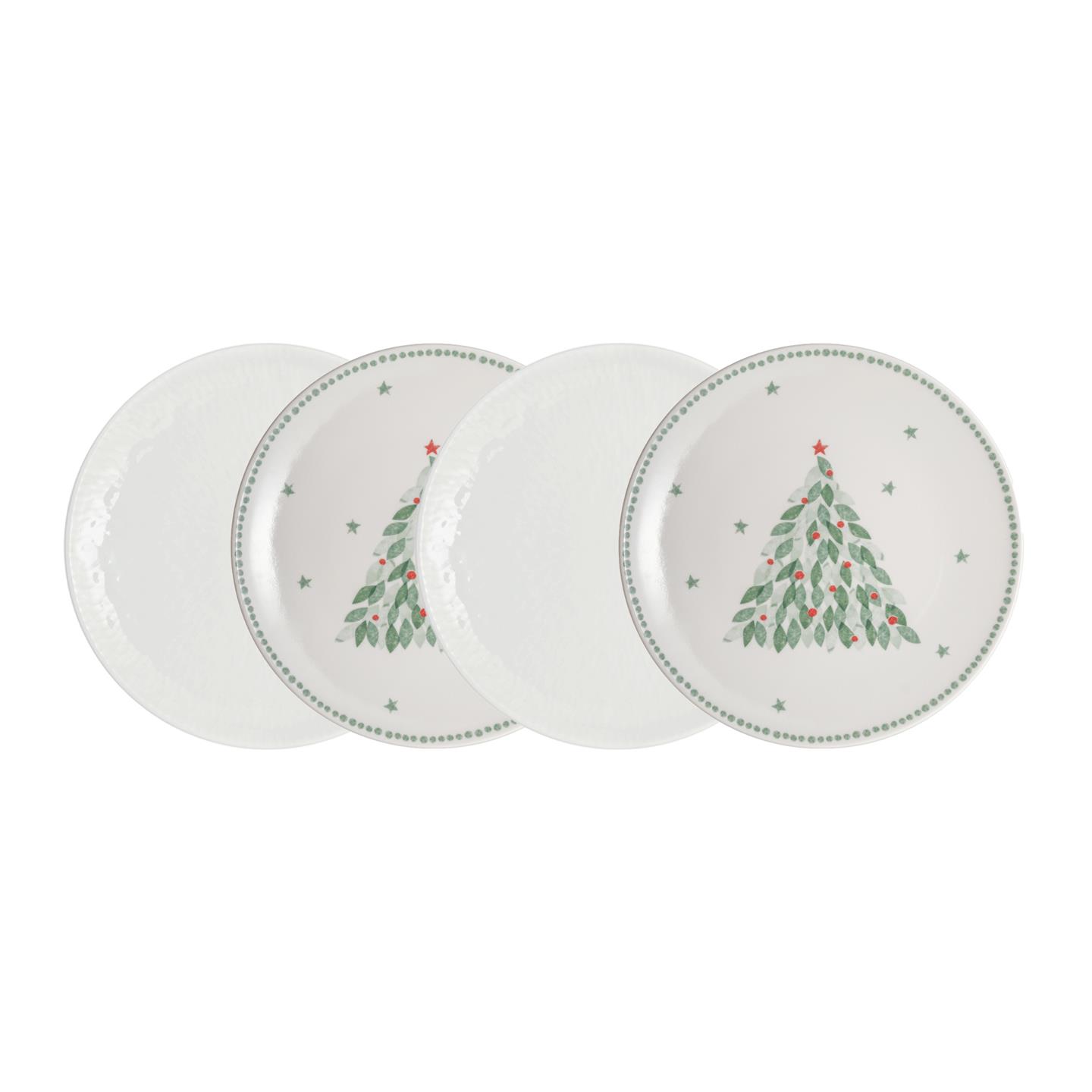Porcelain Evergreen Carved White Set Of 4 Salad Plate (Usa)