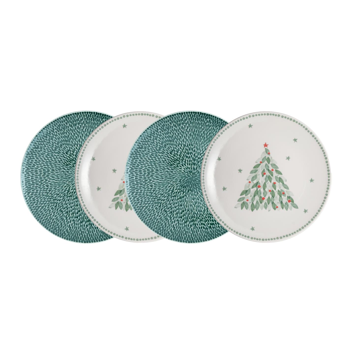 Porcelain Evergreen Carved Green Medium Plates - Set Of 4 -