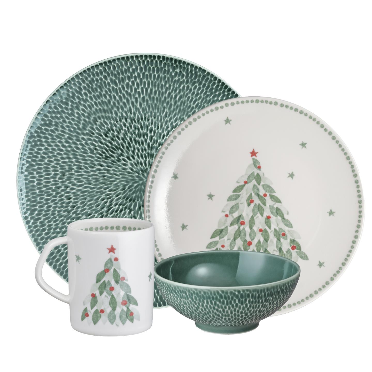 Porcelain Evergreen Carved Green 16 Pc Set (Usa)