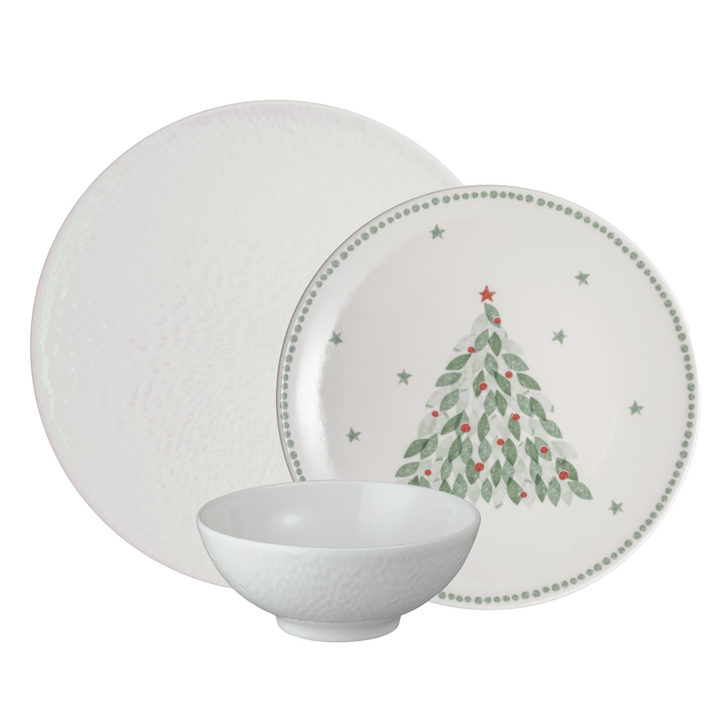 Porcelain Evergreen Carved White 12 Piece Dinnerware Set -