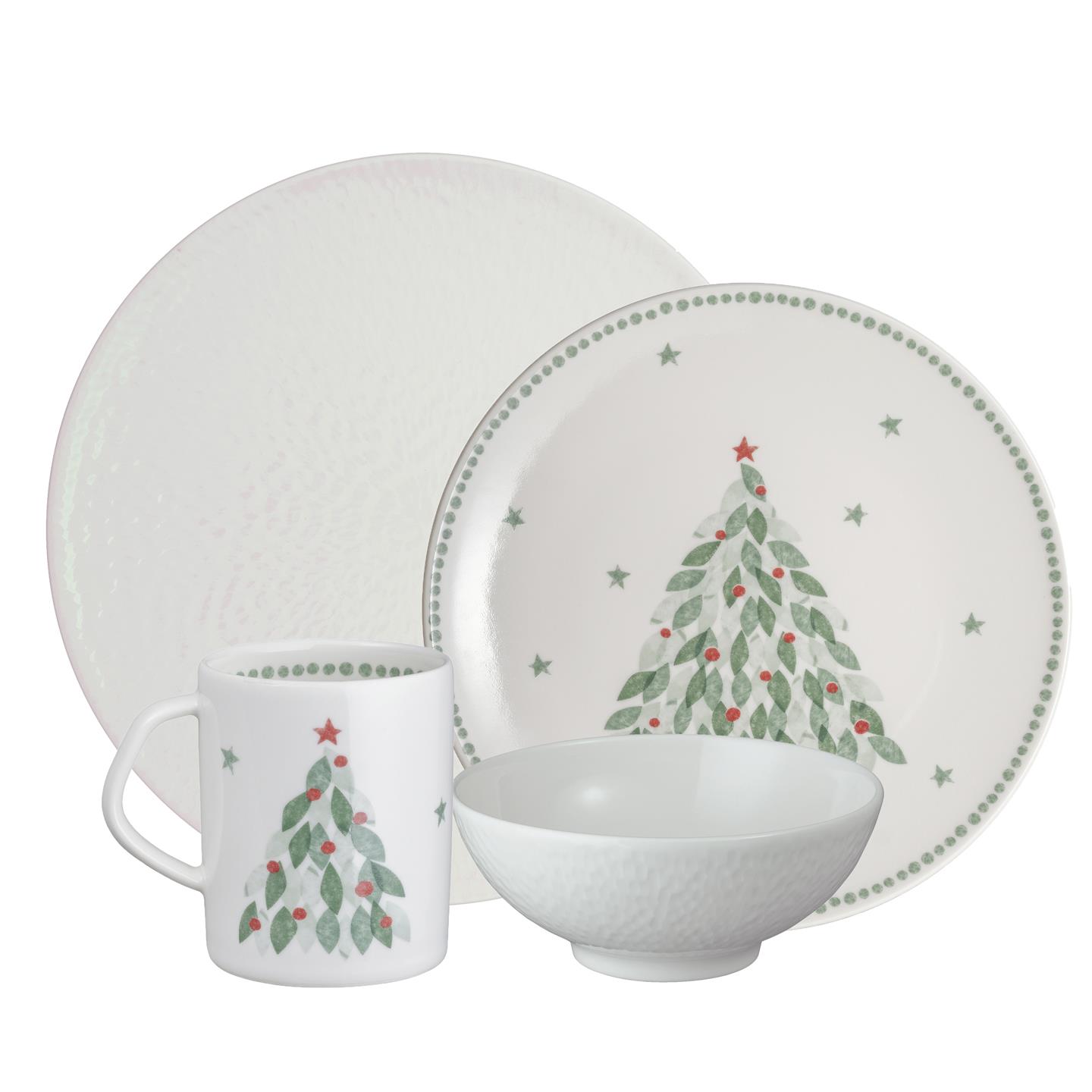 Porcelain Evergreen Carved White 16 Piece Dinnerware Set -