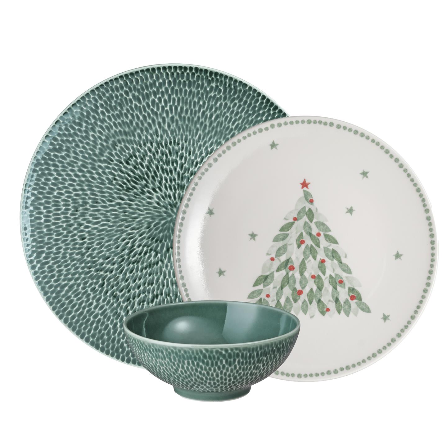Porcelain Evergreen Carved Green 12 Pc Set (Usa)