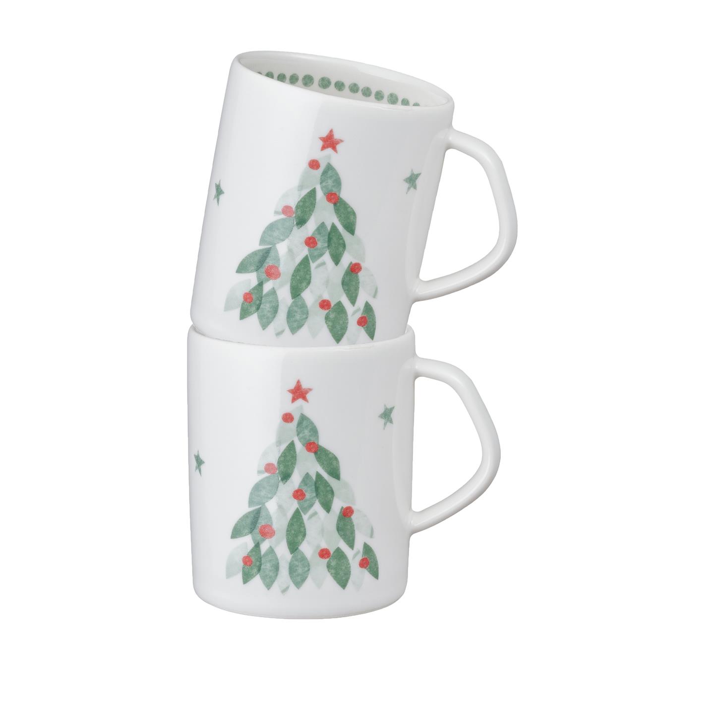 Porcelain Evergreen Set Of 2 Small Mugs (Usa)