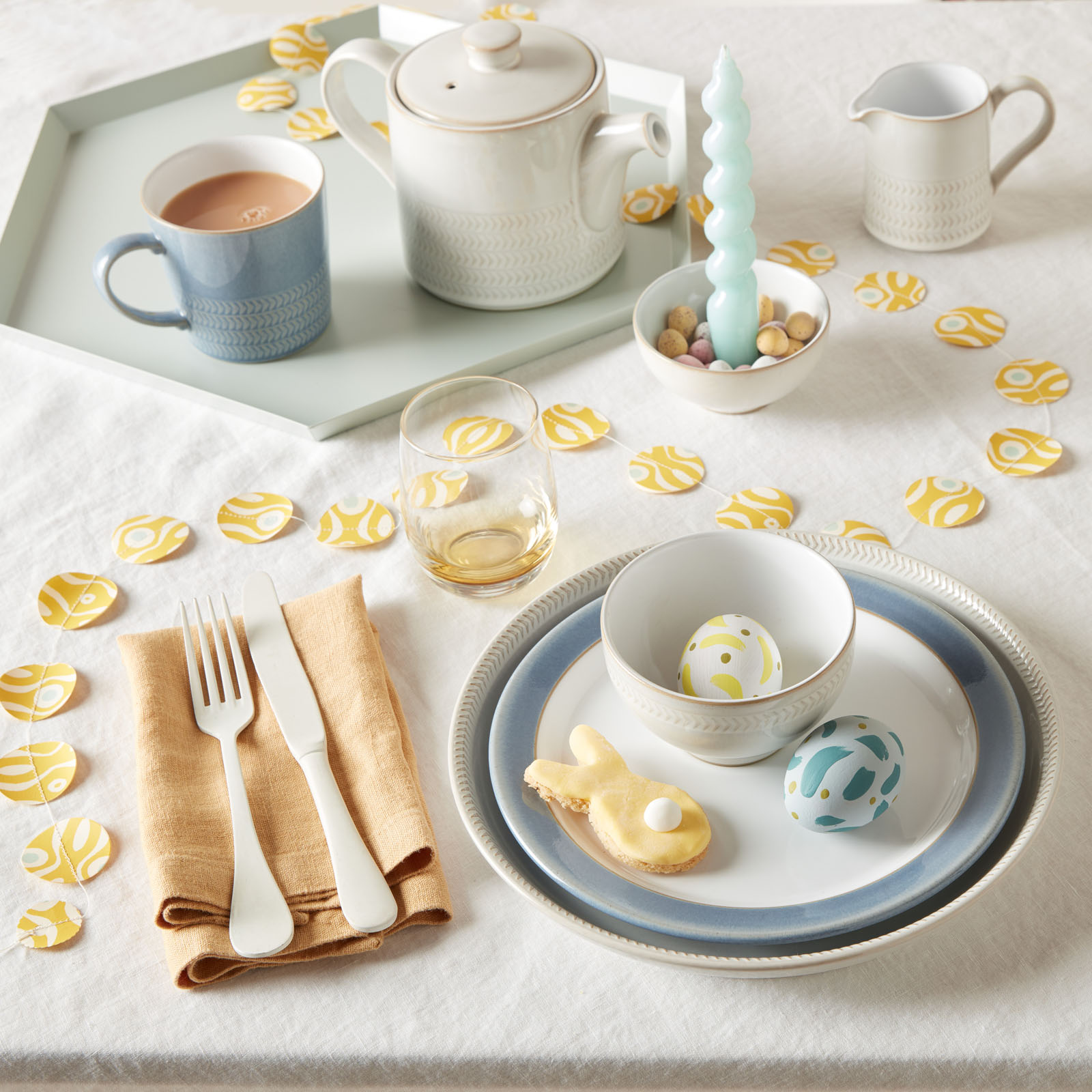 Simple and elegant neutral tableware for Easter