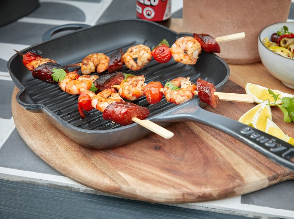 Shrimp and chorizo skewers