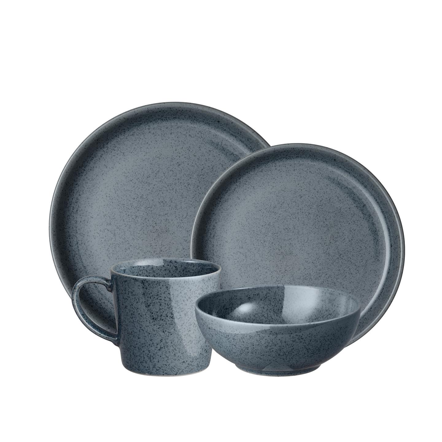 Dark Grey Speckle 4 Piece Dinnerware Set