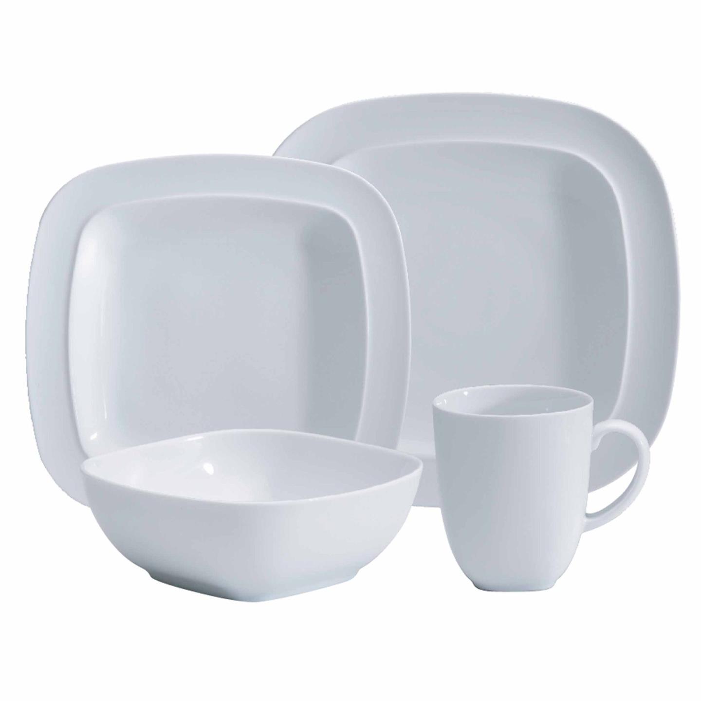 White Squares 4 Piece Dinnerware Set
