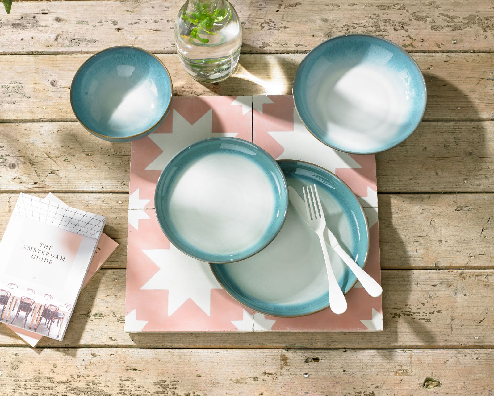 Denby Azure on wooden background Denby Azure on wooden background