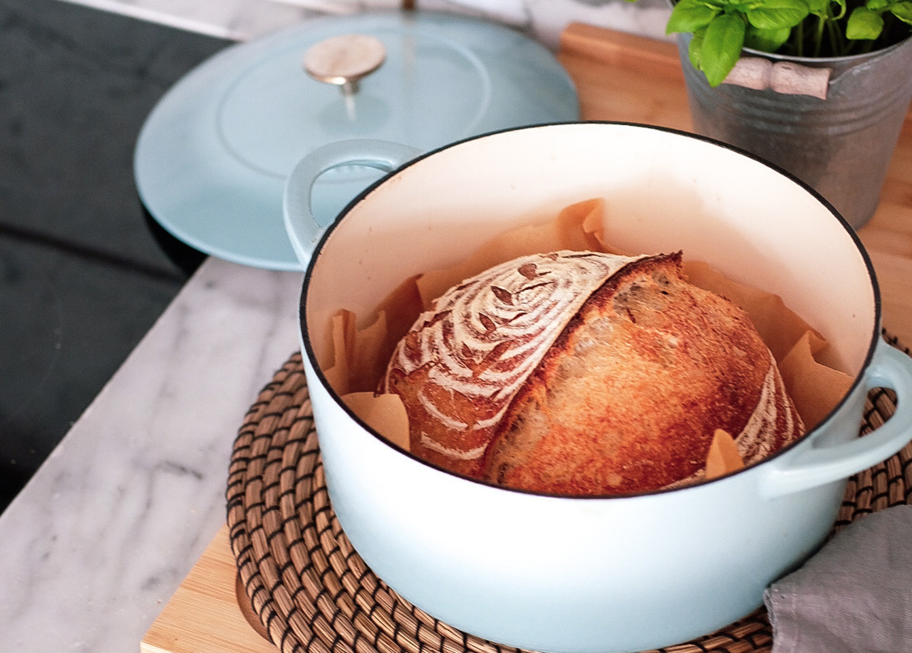 Sourdough bread in cast iron pot