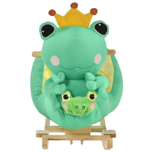 Kids Ride-On Rocking Horse Toy Frog Style Rocker with Fun Music, Seat Belt & Soft Plush Fabric Hand Puppet