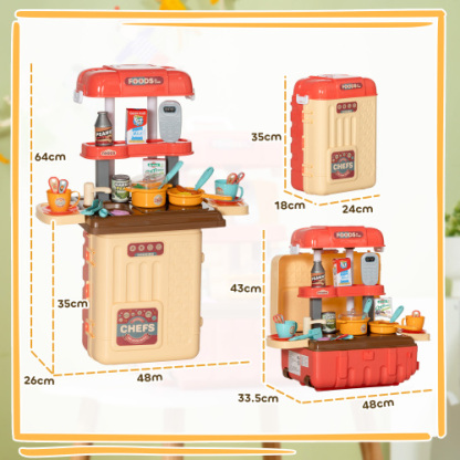 3 in 1 Kids Kitchen Playset, Foldable Play Kitchen Set Converted into Travel Luggage, 36Pcs Play Kitchen Accessories