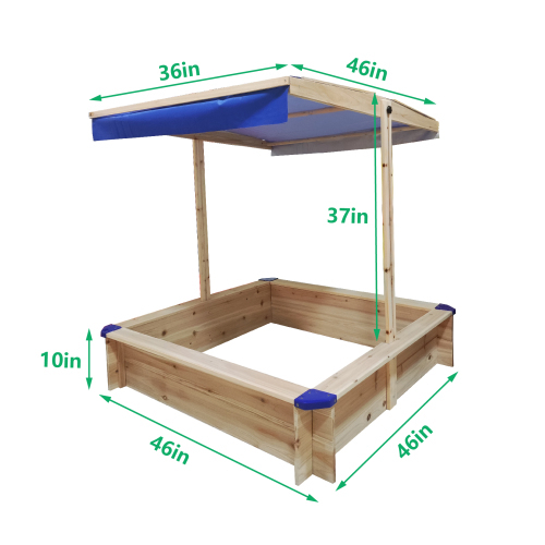 Children's Wooden Sandbox with Adjustable Canopy, Sandpit with Covers Kids Wood Playset Outdoor Backyard