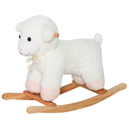 Lamb Rocking Horse Sheep, Nursery Stuffed Animal Ride On Rocker for Kids, Wooden Plush