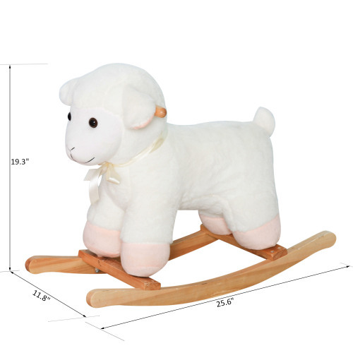 Lamb Rocking Horse Sheep, Nursery Stuffed Animal Ride On Rocker for Kids, Wooden Plush