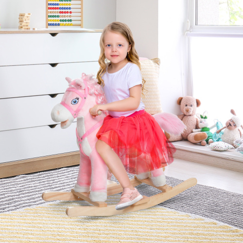 Lamb Rocking Horse Sheep, Nursery Stuffed Animal Ride On Rocker for Kids, Wooden Plush