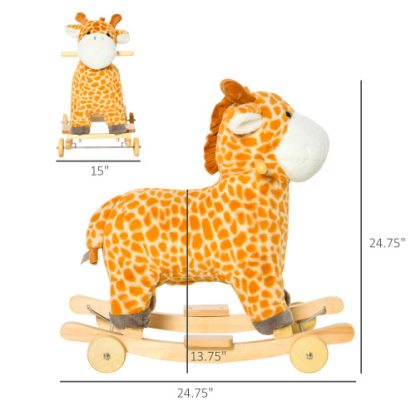 2-in-1 Kids Plush Ride-On Rocking Horse Toy, Giraffe-shaped Plush Rocker with Realistic Sounds for Children 3 to 6 Years