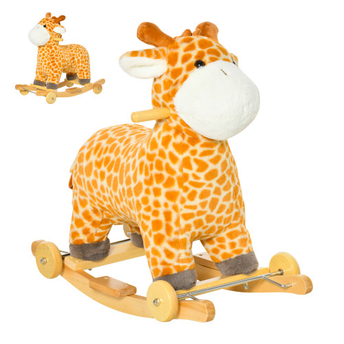 2-in-1 Kids Plush Ride-On Rocking Horse Toy, Giraffe-shaped Plush Rocker with Realistic Sounds for Children 3 to 6 Years