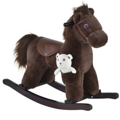 Kids Plush Ride-On Rocking Horse with Bear Toy, Children Chair with Soft Plush Toy & Fun Realistic Sounds